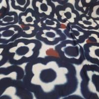 Viscose imprime grosse fleurs bleu nuit beige marron