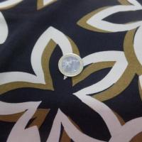 vente de tissu Viscose marron imprimé grosse fleurs écrue et doré