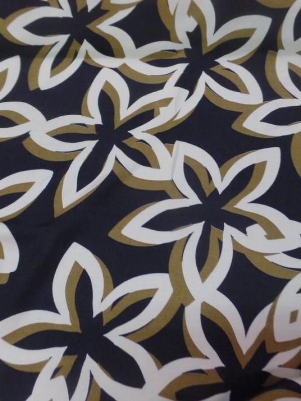 Viscose marron imprimé grosse fleurs écrue et doré pas cher