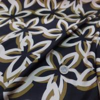 Tissu Viscose marron imprimé grosse fleurs écrue et doré