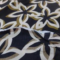Viscose marron imprimé grosse fleurs écrue et doré