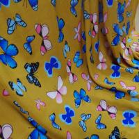 Viscose moutarde fine imprime papillon bleu et rose3