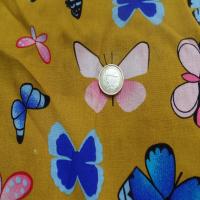 Viscose moutarde fine imprime papillon bleu et rose8