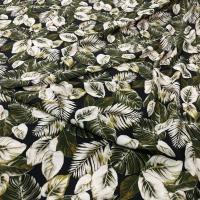 Viscose noire imprime feuillage vert et blanc