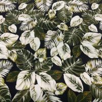 tissu viscose noire imprimé feuillage, vert et blanc en ligne