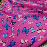 Viscose rose fuschia fine imprime papillon bleu et rose