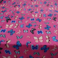 Viscose rose fuschia fine imprime papillon bleu et rose0