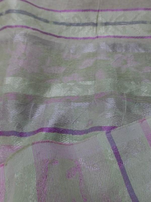 Viscose soie faconne bandes ton anis et rose