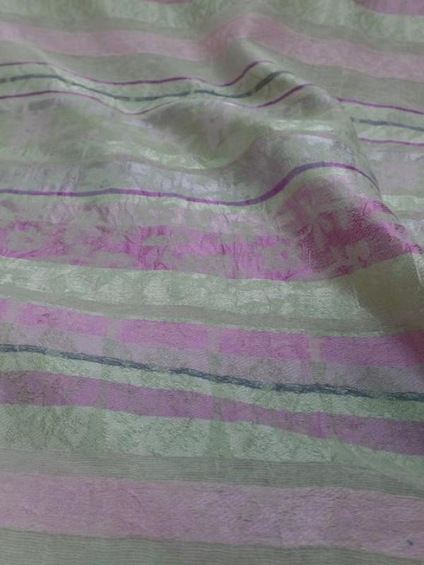 Viscose soie faconne bandes ton anis et rose