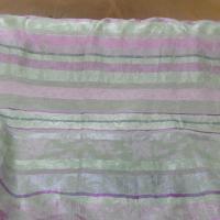Viscose soie façonné bandes ton anis et rose