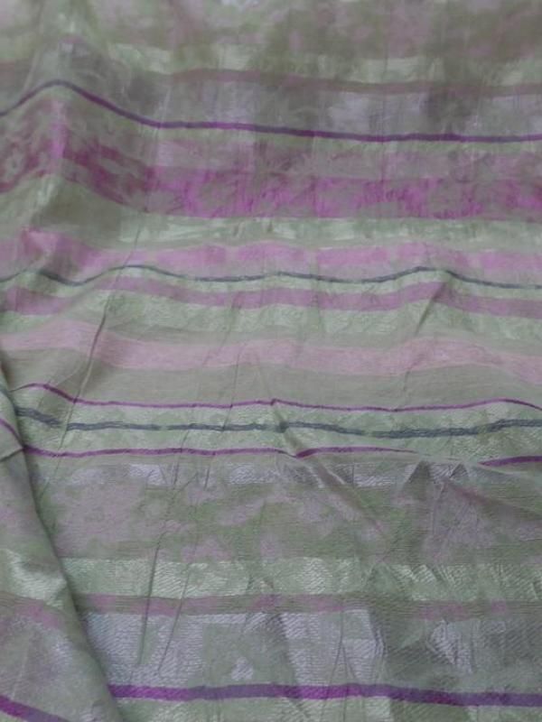 Viscose soie faconne bandes ton anis et rose