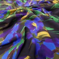 Viscose ton de terre imprimé fleurs bleu royal