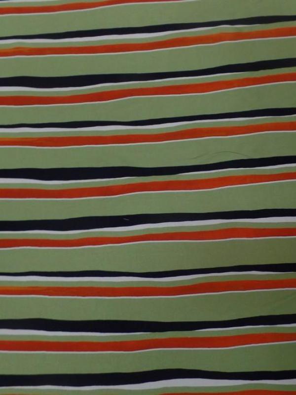 Viscose verte imprime bandes noir blanc rouge