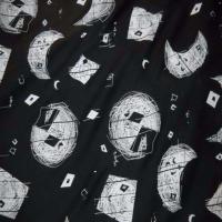 Voile coton noir imprime noir blanc lune08