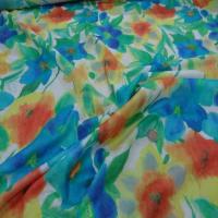 Achat voile coton soie blanc imprimé fleurs ,bleu ,jaune ,orange