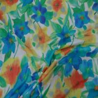 vente de voile coton soie blanc imprimé fleurs ,bleu ,jaune ,orange