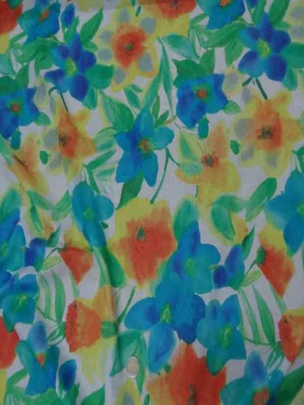 Achat voile coton soie blanc imprimé fleurs ,bleu ,jaune ,orange