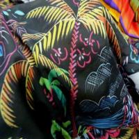 Voile coton soie noir imprime palmier multicolore3