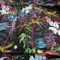 Voile coton soie noir imprime palmier multicolore8