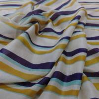 Voile de coton blanc a rayures ton bleu marine et safran