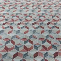 Voile de coton blanc imprime forme geometrique ton de beige bordeaux gris