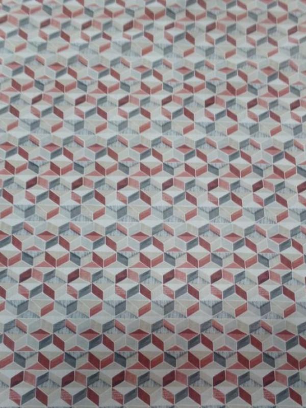 Voile de coton blanc imprime forme geometrique ton de beige bordeaux gris
