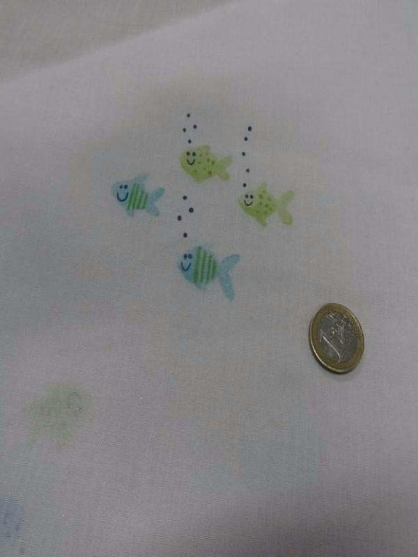 Voile de coton blanc imprime poisson