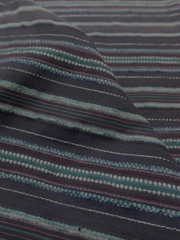 tissu Voile de coton bleu nuit a rayures brodées en ligne
