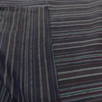 tissu Voile de coton bleu nuit a rayures brodées