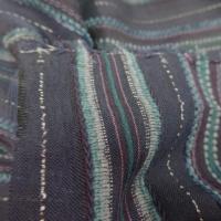 Voile de coton bleu nuit a rayures brodées