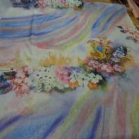 Voile de coton imprime arc en ciel et fleurs