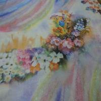Voile de coton imprime arc en ciel et fleurs0