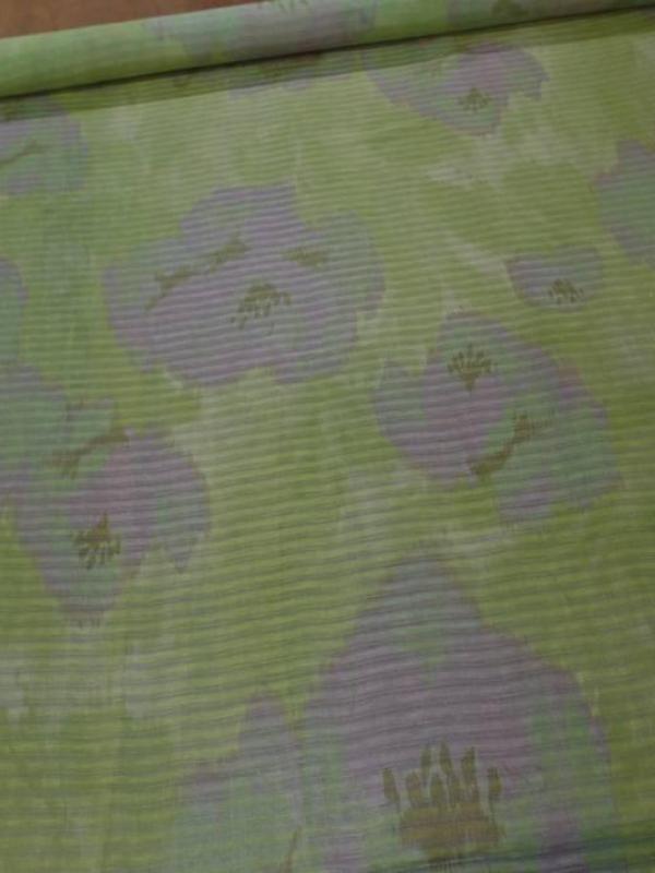 Voile de lin soie faconne rayure ton anis et beige taupe