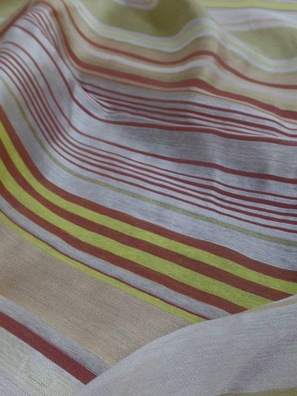 Voile de lin soie faconne rayure ton ocre safran kaki clai3