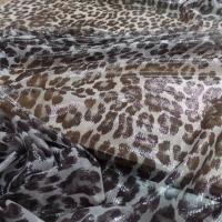 Voile de soie blanc brillant imprime fauve marron2
