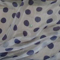 Voile de soie brillant blanc a pois bleu5
