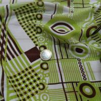 Vente voile de soie crépon imprimé retro ton blanc anis et marron