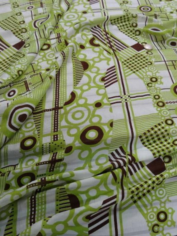 Voile de soie crépon imprimé retro ton blanc anis et marron