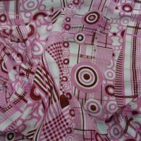 Voile de soie crepon imprime retro ton blanc rose et bordeaux0