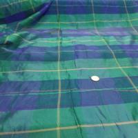 Voile de soie imprime madras vert et bleu