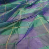 Voile de soie imprime madras vert et bleu4