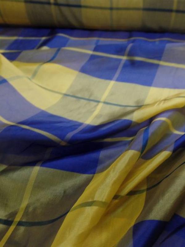 Voile de soire imprime madrass jaune et bleu