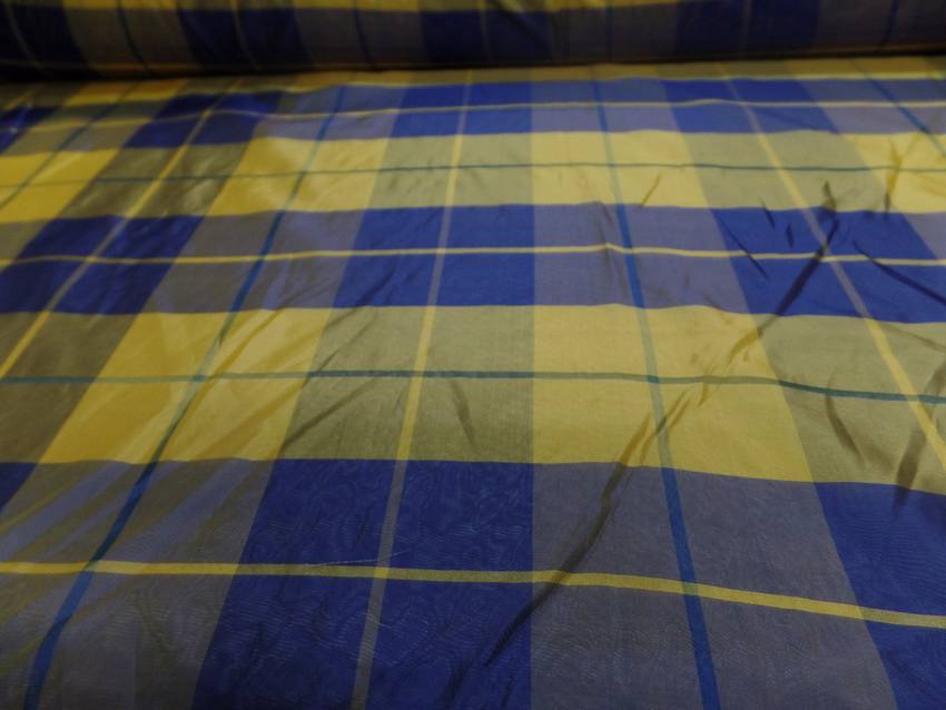 Voile de soire imprime madrass jaune et bleu