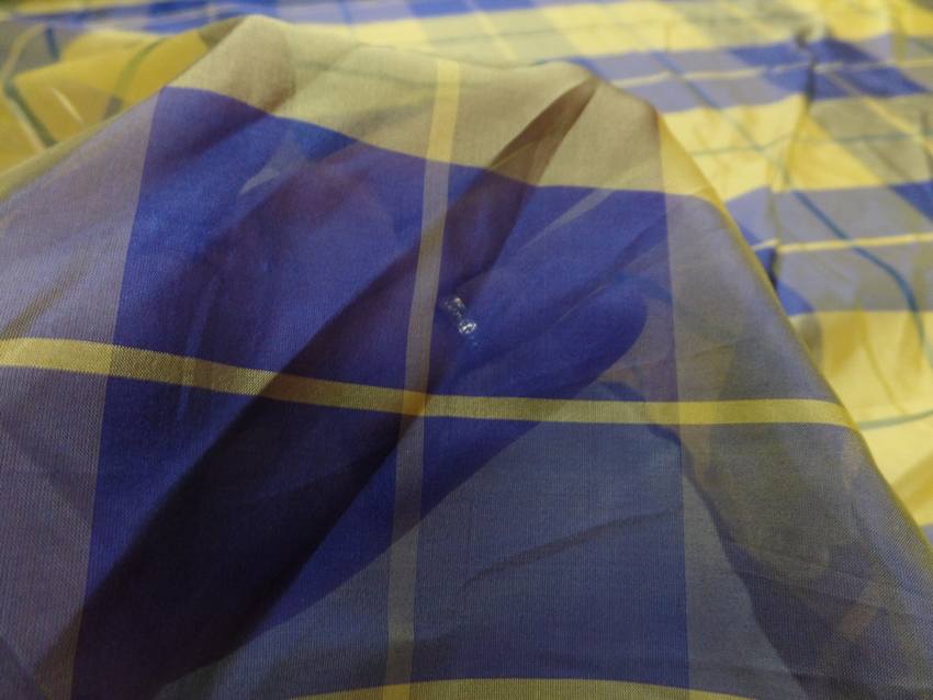 Voile de soire imprime madras jaune et bleu