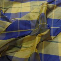 Voile de soire imprime madras jaune et bleu