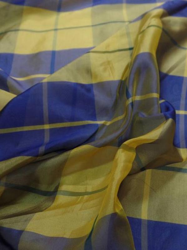 Voile de soire imprime madrass jaune et bleu