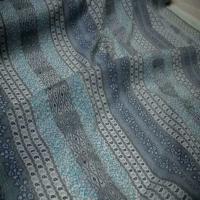 Voile en coton blanc casse imprime rayures ton bleu0