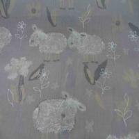 Voile polyester coton gris imprime enfant
