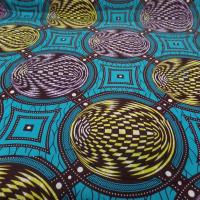 Wax bleu turquoise imprime jaune marron et lavande