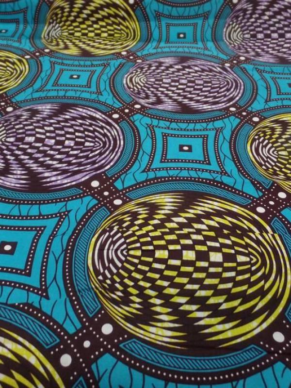 Wax bleu turquoise imprime jaune marron et lavande